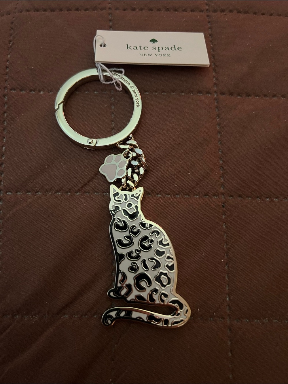 kate spade Silver and Black Leopard Cat Keychain